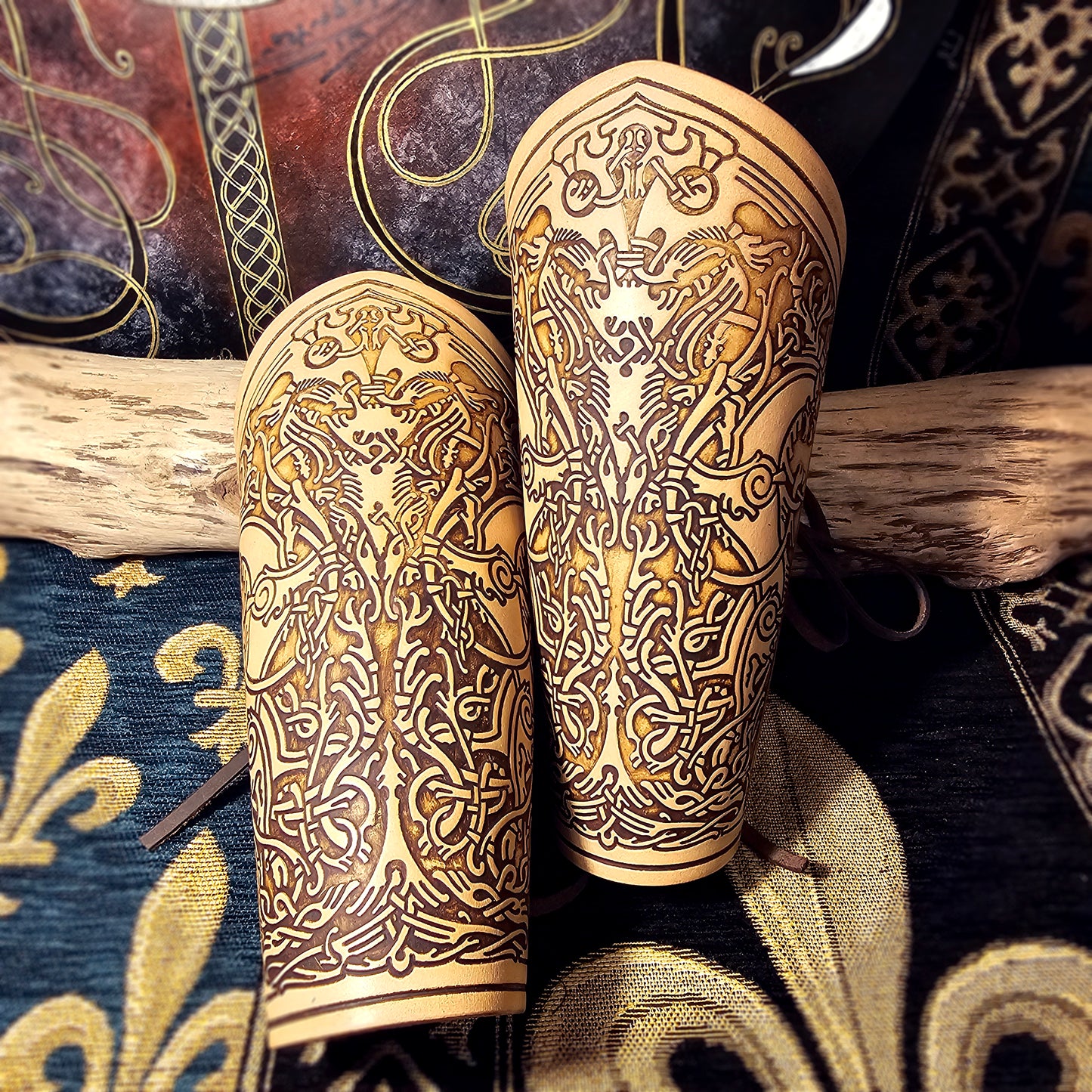 Leather Laced Vambraces - Stag
