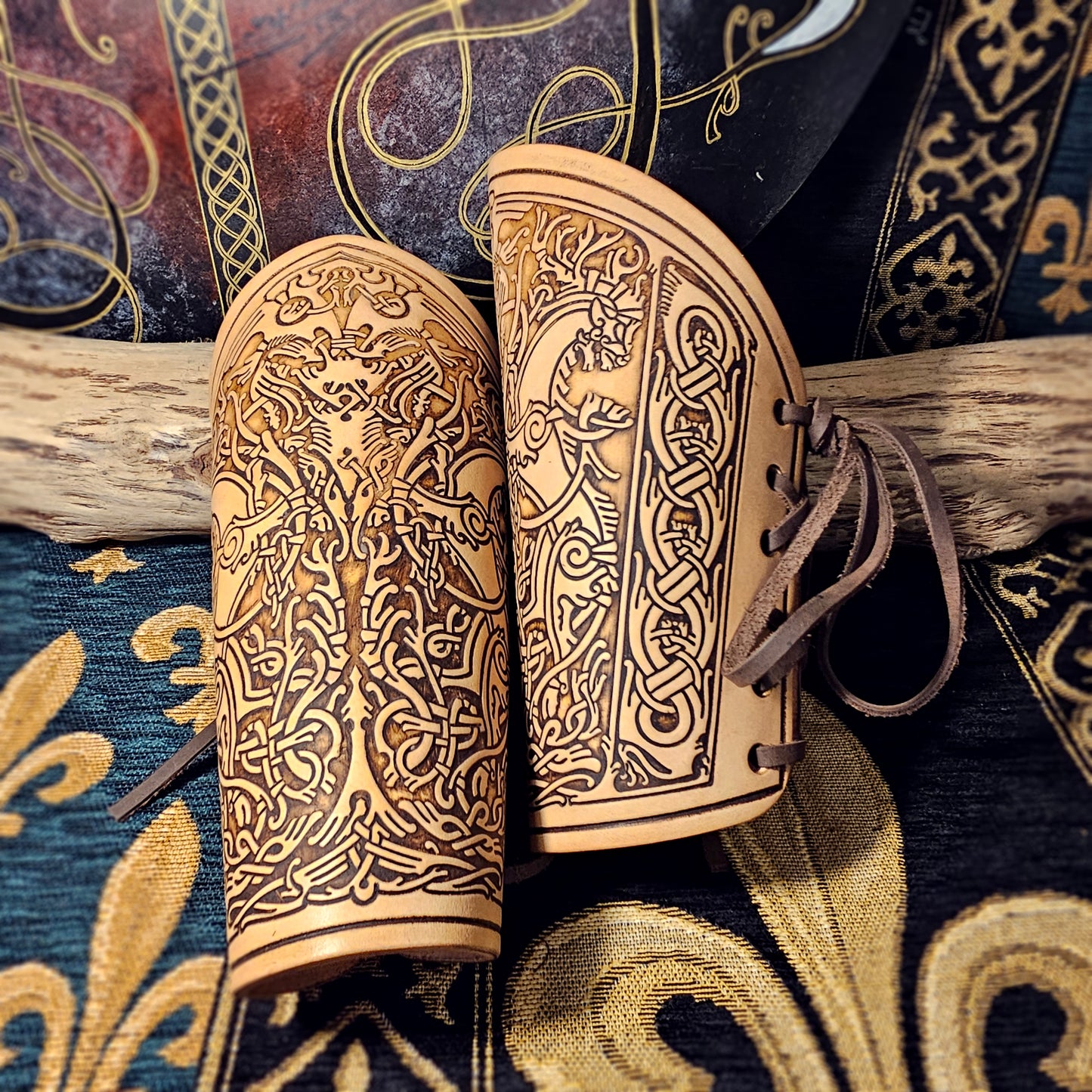 Leather Laced Vambraces - Stag