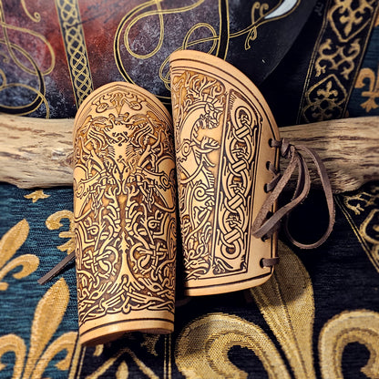 Leather Laced Vambraces - Stag