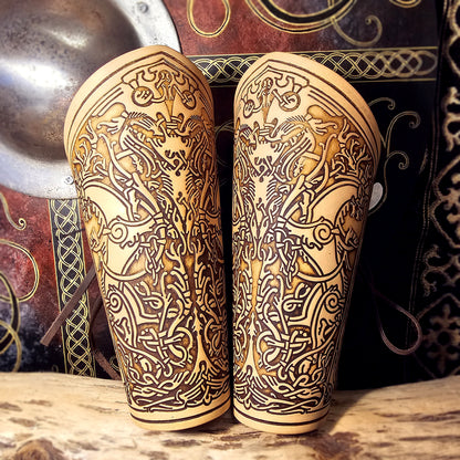 Leather Laced Vambraces - Stag