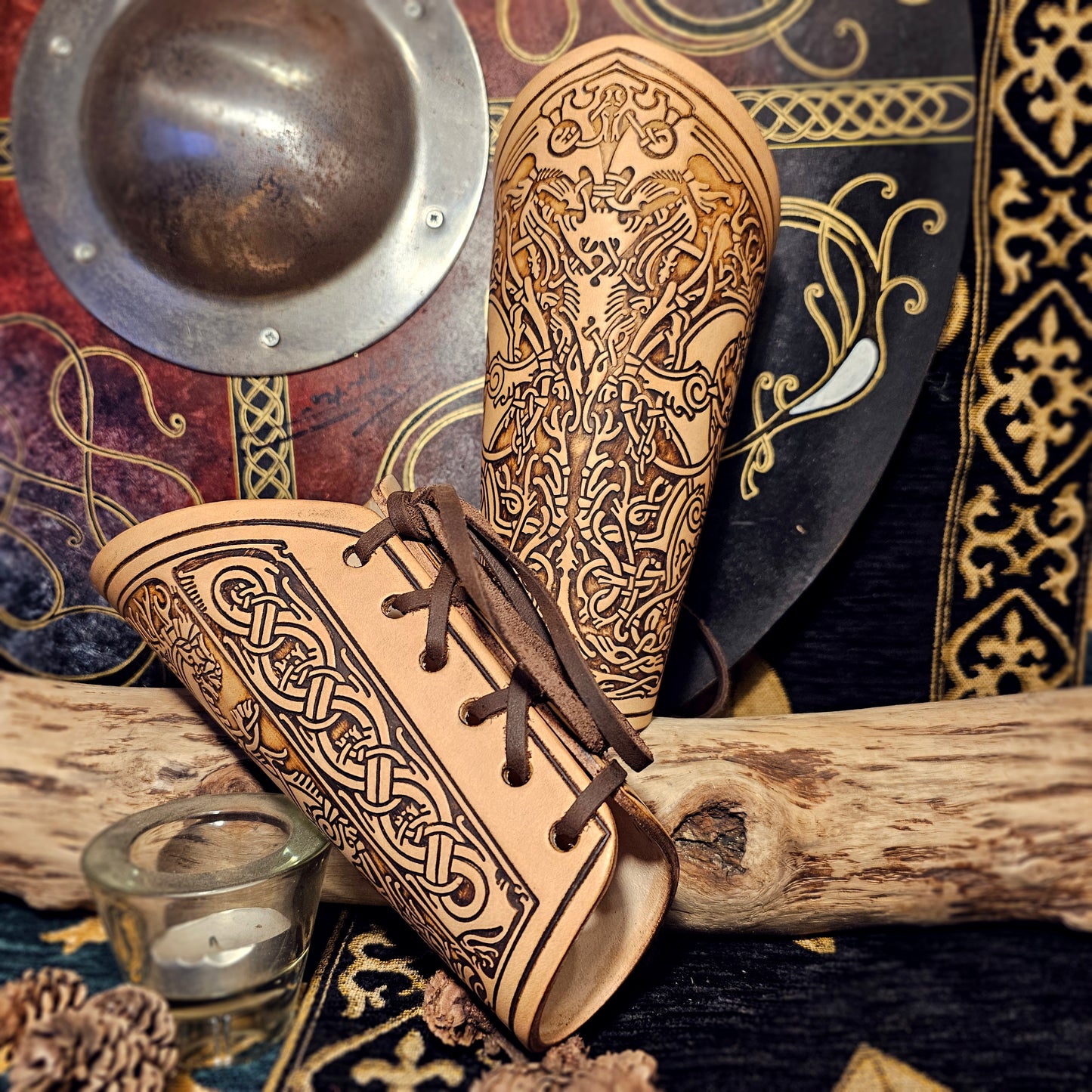 Leather Laced Vambraces - Stag