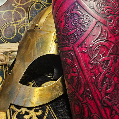 Red Leather Laced Vambraces - Dragon