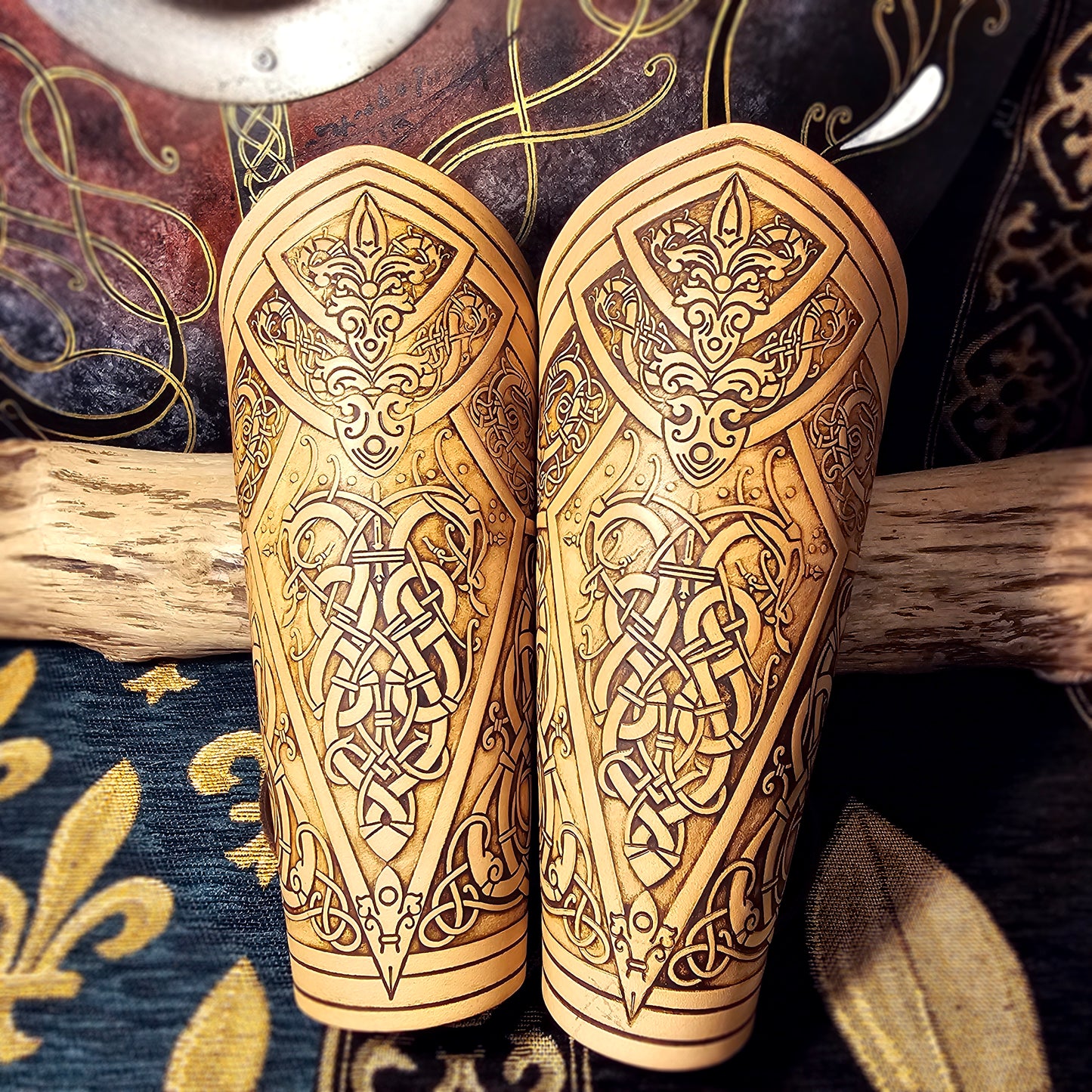 Leather Laced Vambraces - Dragon