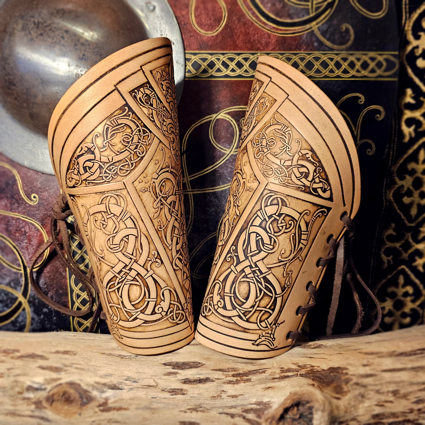 Leather Laced Vambraces - Dragon