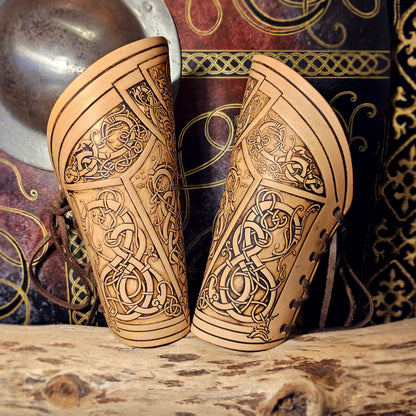 Leather Laced Vambraces - Dragon